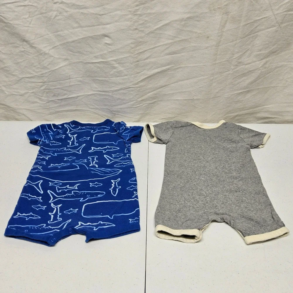 Carter's Burt's Bees Romper Bodysuit Lot Baby Boys 12M Blue Grey Dino Shark Bee